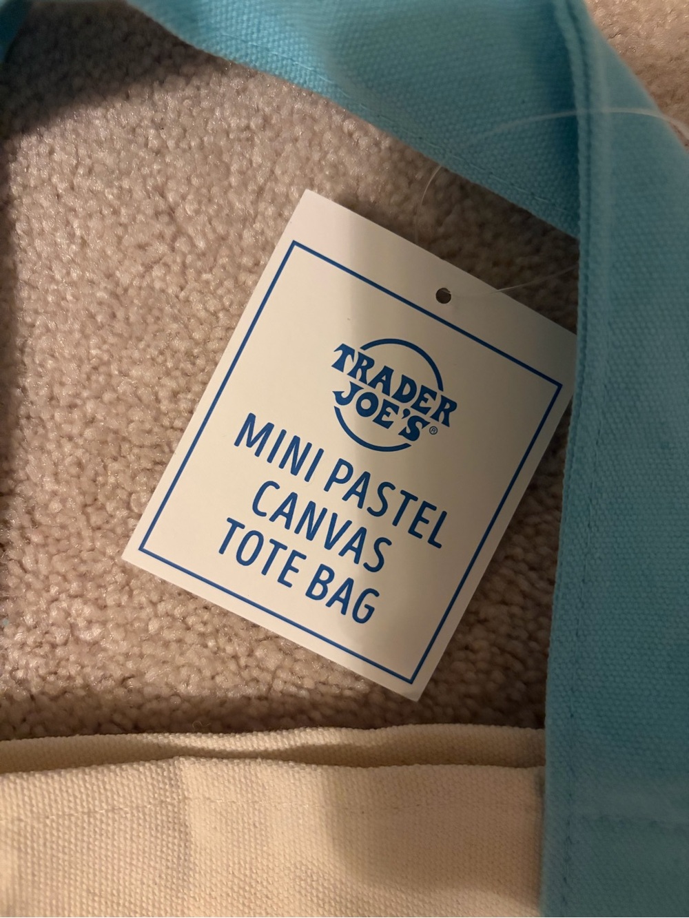 Trader Joe's Cream and Light Blue Canvas Mini Tote - Picture 2 of 2